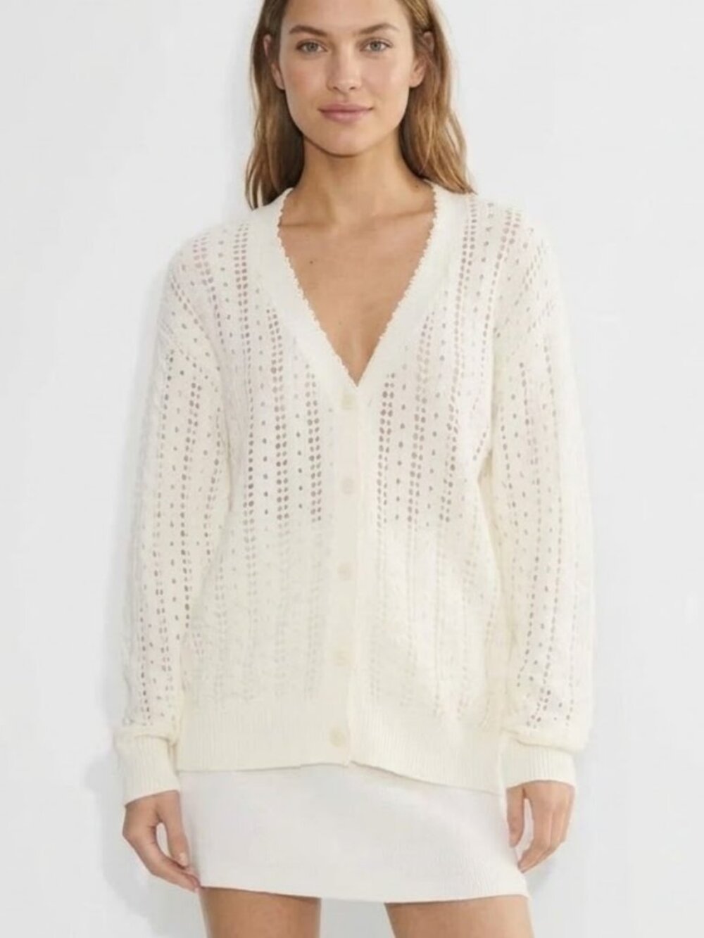 Wilfred Aritzia Cotton Cashmere Open Crochet Reverence Cardigan